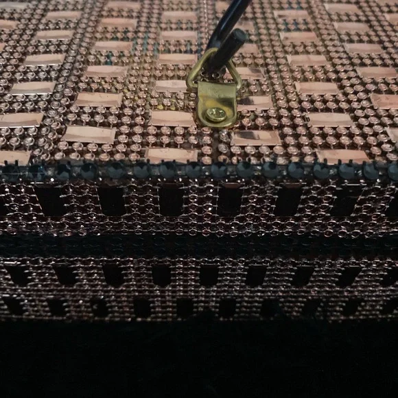 Rose Gold and Black Dress Box Purse with Black Handle, Mirror Inside - Picture 7 of 15